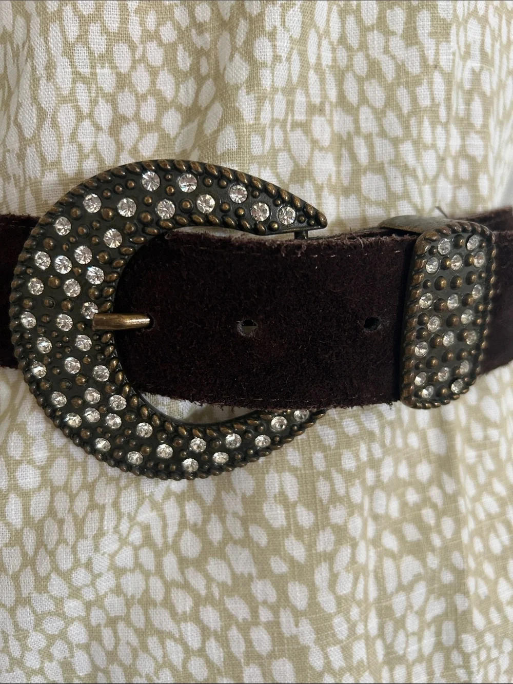 Jennifer Behr Brown Suede Belt with Crystal-Encrusted Buckle